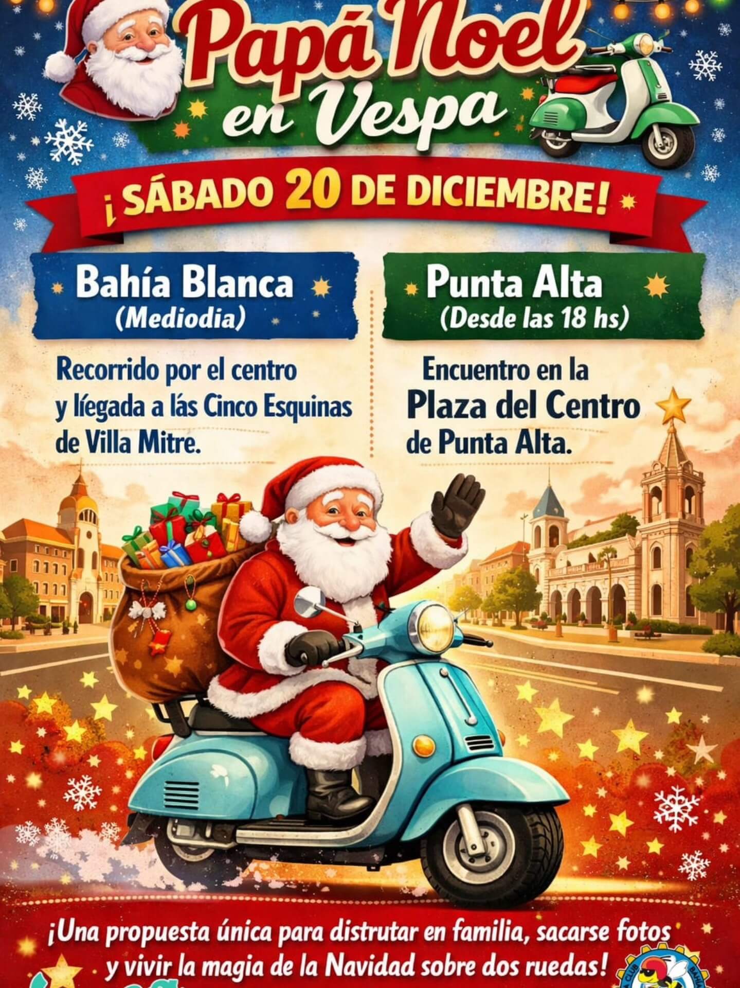 Papá Noel en Vespa · Bahía Blanca y Punta Alta